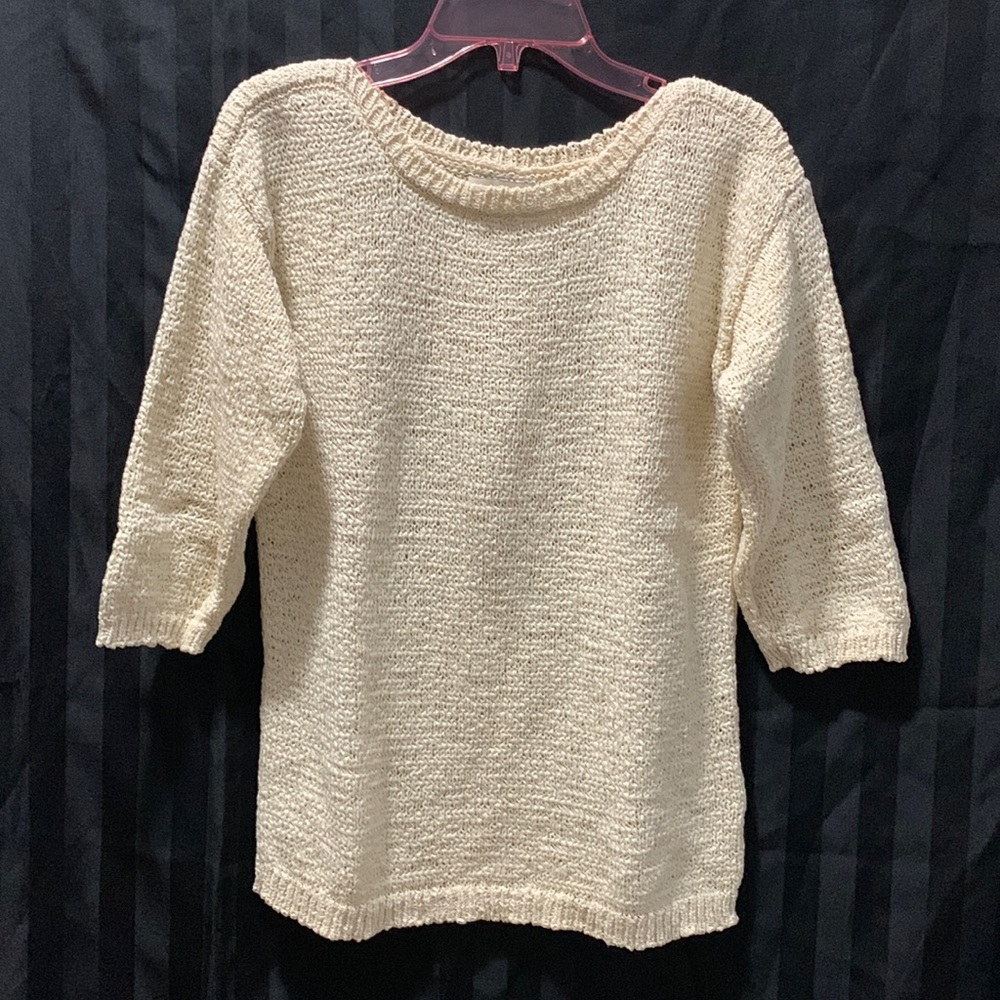 Jones New York Lightweight Knit 3/4 Sleeves Cream Color Medium